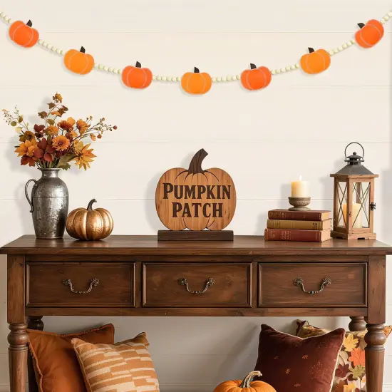Fall Decorations for Home Pumpkin Garland, Adjustable Wood Bead {5}