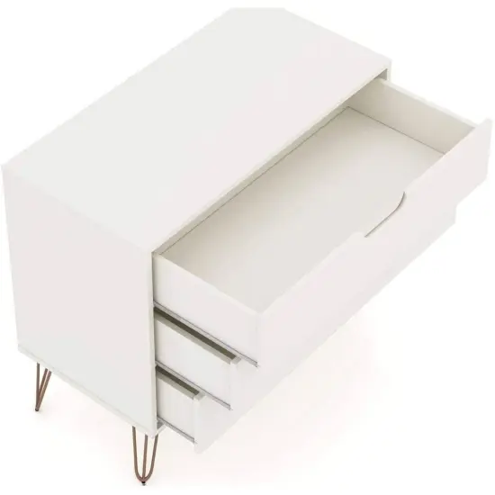 Modern Scandinavian MDF 3-Drawer Bedroom Dresser with Metal Legs Perfect for Any Room Off-White {3}