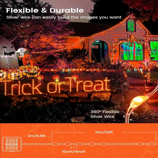 2 Pack Orange 33ft 100 LED Halloween Solar Fairy Lights Outdoor {5}