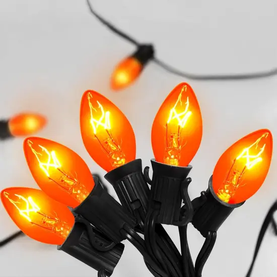 25Ft Outdoor Orange String Lights C7 Orange Halloween Lights {1}