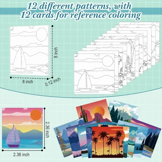 12 Pcs Pre Drawn Canvas Set for Adults(Landscape,8 x 8 Inch) {3}