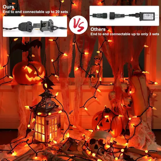33ft 100 LED Faceted C5 Orange Halloween Lights {3}