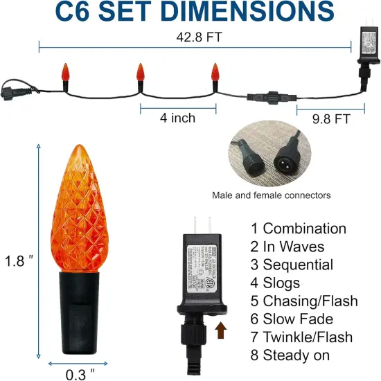 33ft 100 LED Black Wire Halloween C6 String Lights {4}