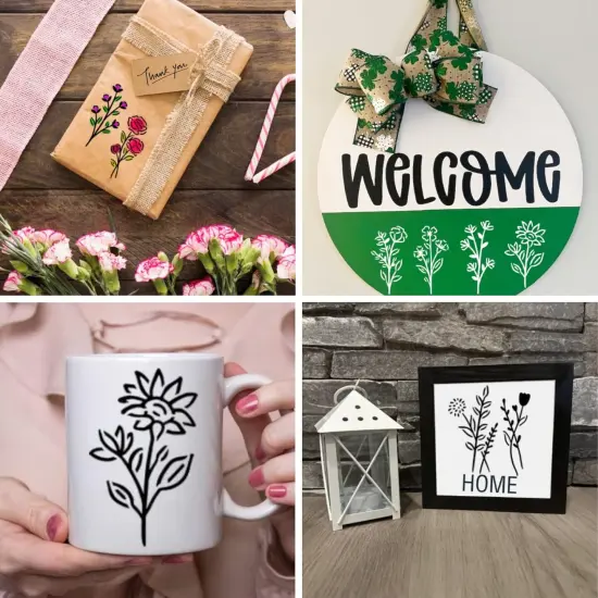 (50 flowers 2) -Botanical Flower Stencils for Crafts Small Wildflower Floral Paint Stencil {3}