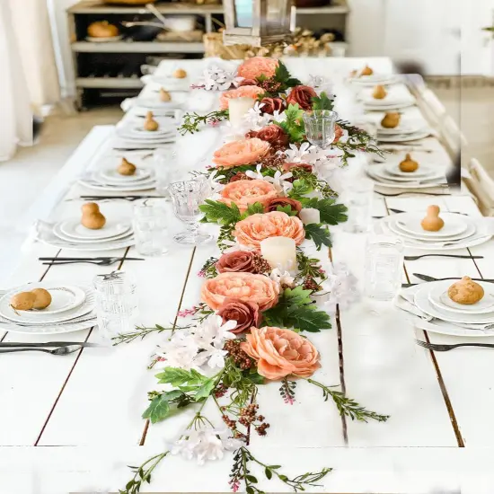 Artificial Peony Flower Garland - 6ft Silk Peony Orange Flower Garland Arch Flower Vine {4}