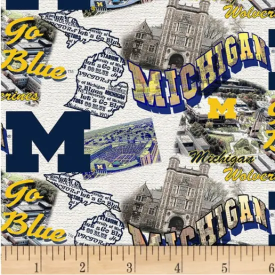 Licensed NCAA University of Michigan Scenic Map MCHG-1212 Cotton Fabric by the Yard {1}