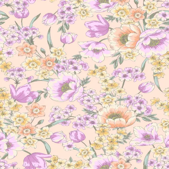 100% Polyester Cey Floral Print Fabric Lightweight Soft Woven 58/59&rdquo; Wide BLUSH {1}