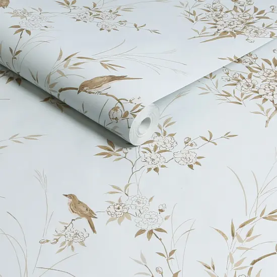 Rachel Ashwell Bird Chinoiserie Blue Gold Wallpaper {3}