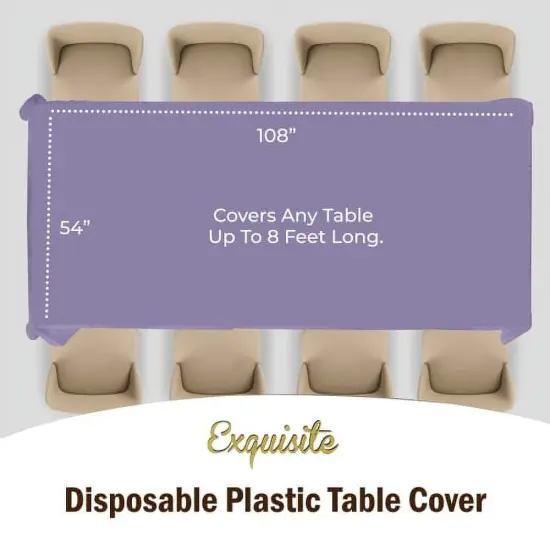 Exquisite 12-Pack Premium Plastic Tablecloth 54in. x 108in. Rectangle Plastic Table Cover Lavendar {6}
