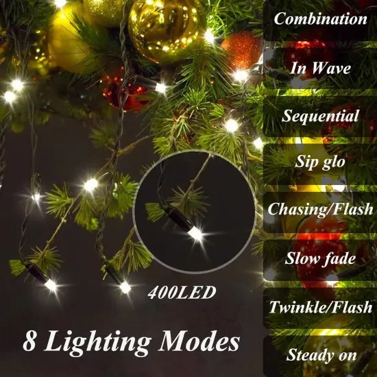 Christmas Tree String Lights with Memory Function & 8 Modes - 400 LEDs (Cold White) {5}