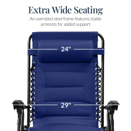 Best Choice Products Oversized Padded Zero Gravity Chair, Folding Outdoor Patio Recliner w/ Side Tray Cobalt Blue {3}