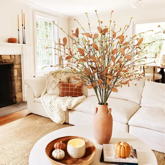 8Pcs Fall Flroal Leave Stems with Berry Autumn Berry Floral Picks {5}