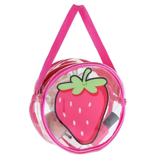 Set of 2 Strawberry Makeup Bag for Face Powder, Mascara, Lipgloss, Clear Travel Bags for Toiletries (2 Designs) Pink {5}