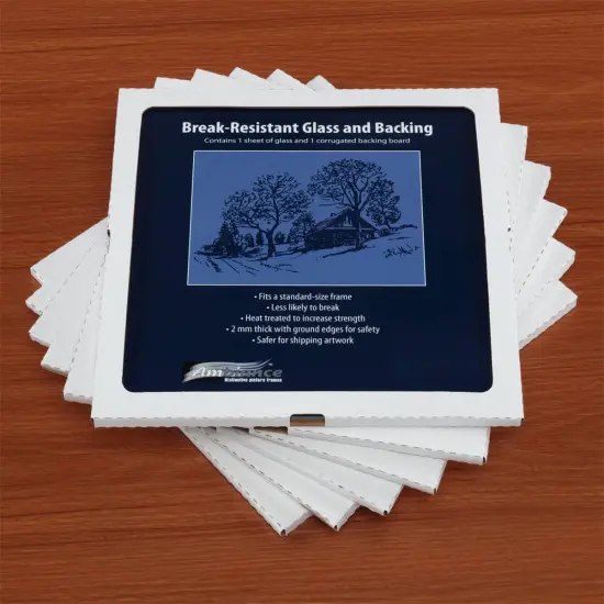 Ambiance Break-Resistant Picture Frame Glass and Backing, 12x12" Pack of 6, for Replacement or Empty Frames, 2mm Thick, Rounded Edges for Safe Handling, White Corrugated Cardboard {7}