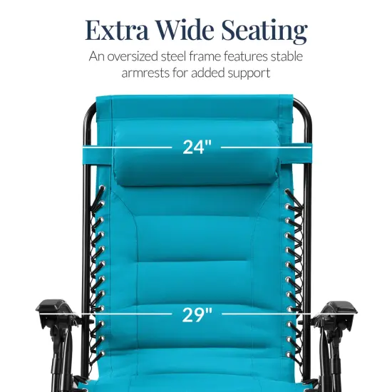 Best Choice Products Oversized Padded Zero Gravity Chair, Folding Outdoor Patio Recliner w/ Side Tray Aqua Blue {3}