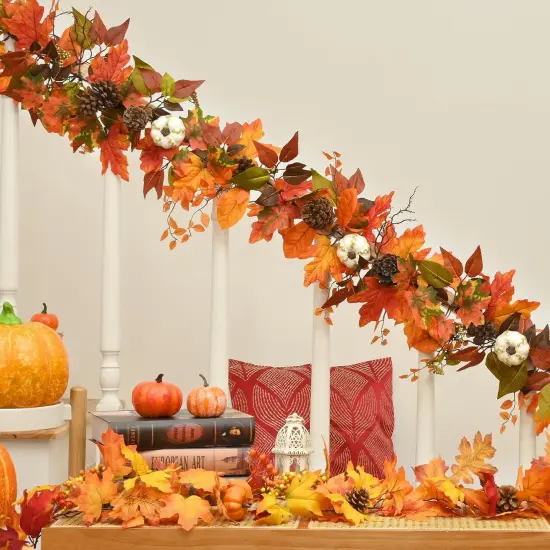1 PACK - 6 FT Fall Garland with White Gilded Pumpkins {3}