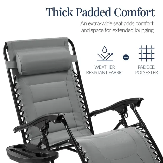 Best Choice Products Oversized Padded Zero Gravity Chair, Folding Outdoor Patio Recliner w/ Side Tray Ice Gray {4}