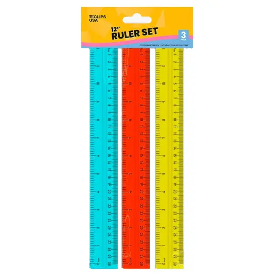 Acrylic Rulers 12" &ndash; 3 Count Assorted Colors &ndash; 48 Sets {1}