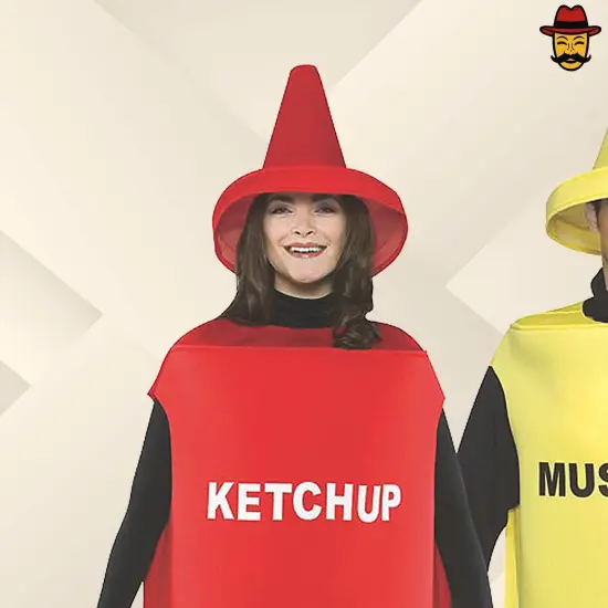 Ketchup and Mustard Couples Costume Set Halloween Food Tunics Hats Funny Party Outfit {3}