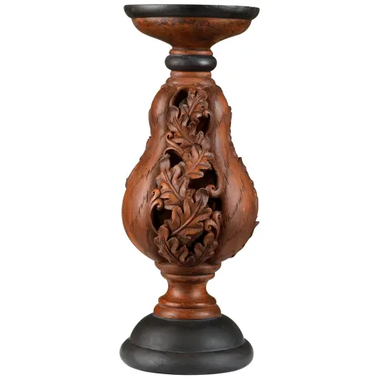 Melrose Carved Leaf Fall Harvest Pumpkin and Squash Pillar Candle Holders - 10" - Set of 2 Brown {6}
