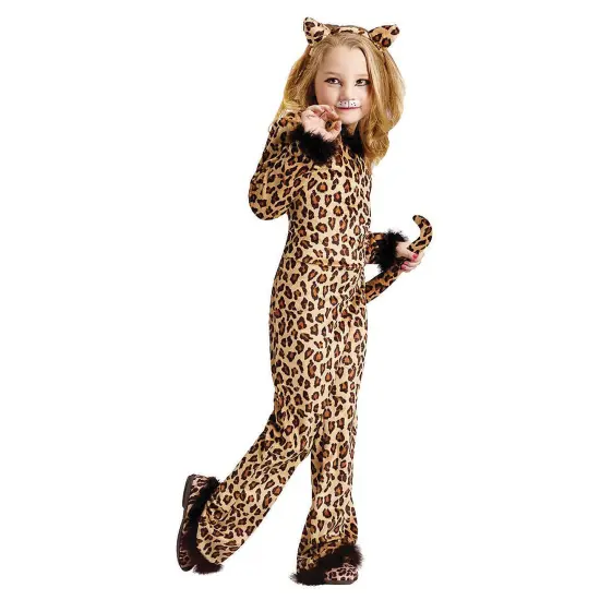 Pretty Leopard Girls Costume Leopard Print Jumpsuit with Tail and Marabou Trim {1}