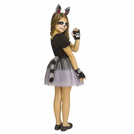 Cute Kids Forest Friends Raccoon Halloween Costume with Gray Tutu Tail and Ears {1}
