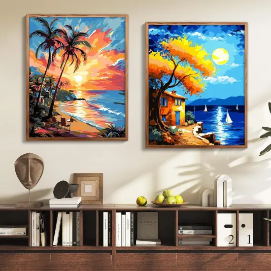 Paint by Numbers Kit for Adults Beach Scenes,Adult Paint by Number Kits Beach,Sunset Beach Paint by Numbers 16X20 Canvas Without Frame,DIY Ocean Sunset Paint Number Set {3}