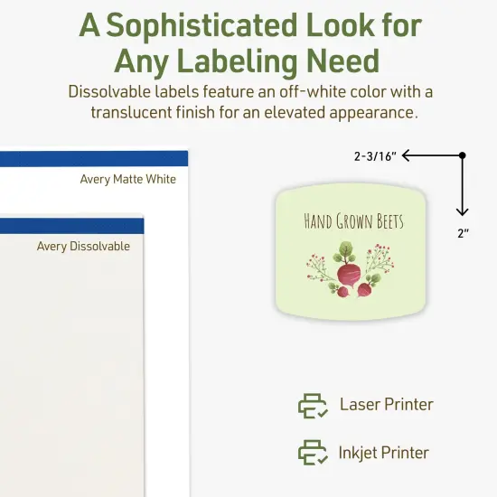 Avery Dissolvable Labels, 2" x 2-3/16" Arched Square {4}
