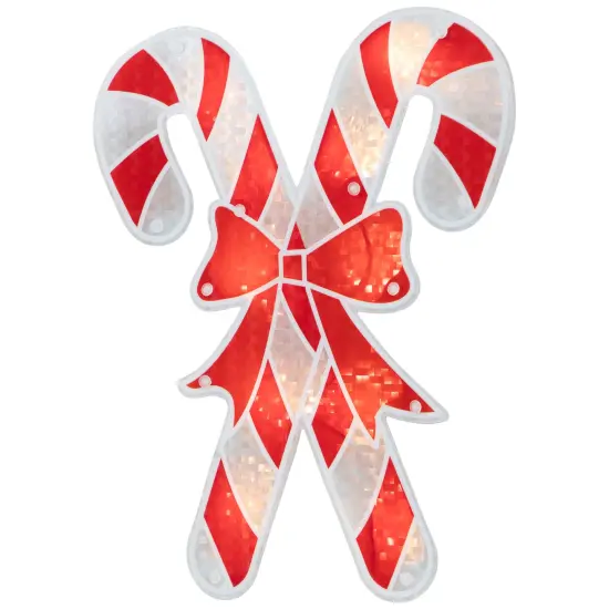 Northlight Lighted Holographic Candy Cane Christmas Window Silhouette - 12" - Clear Lights Red {6}
