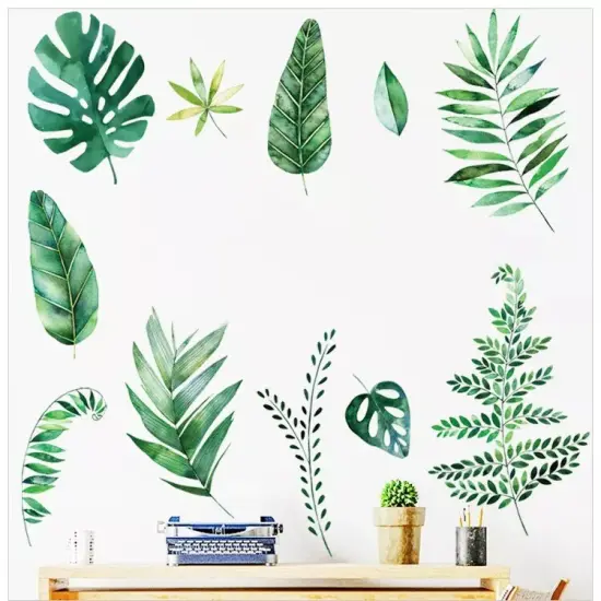 Green Assorted Tropical Leaves WALL STICKER Hanging Leaves Removable PVC Home {4}