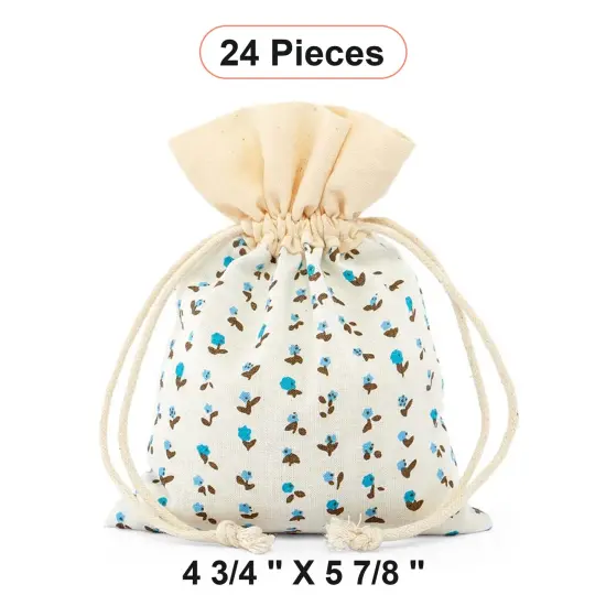 Country Floral White/Blue Cotton Bags 4 3/4'' x 5 7/8'' {1}