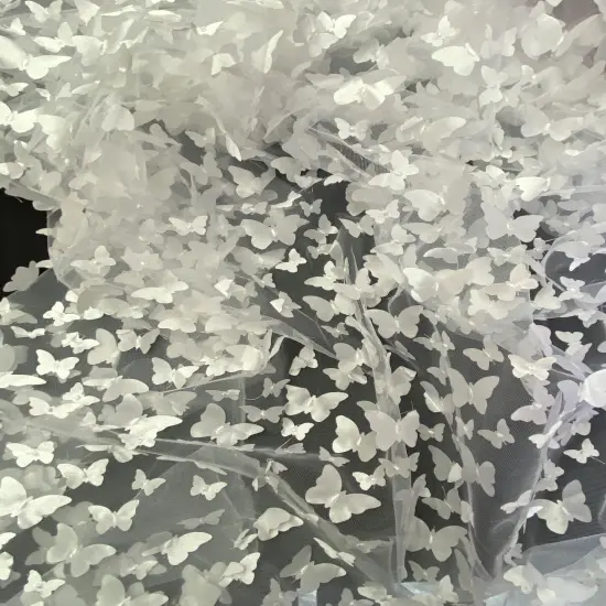 1 Yard White 3D Butterfly Satin Mesh Fabric on Stretch Tulle for Dresses and Accessories 54 Inch Wide {4}