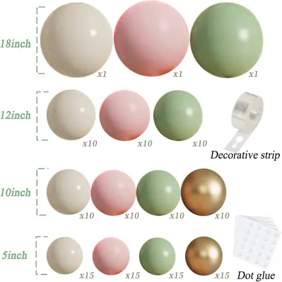 Sage Green Pink Balloons Garland Kit,133pcs Olive Green Blush Pink Sand White Metallic Gold Balloons for Girl Baby Shower Bridal Shower Wedding Birthday Jungle Safari Woodland Party Decorations&hellip; {2}