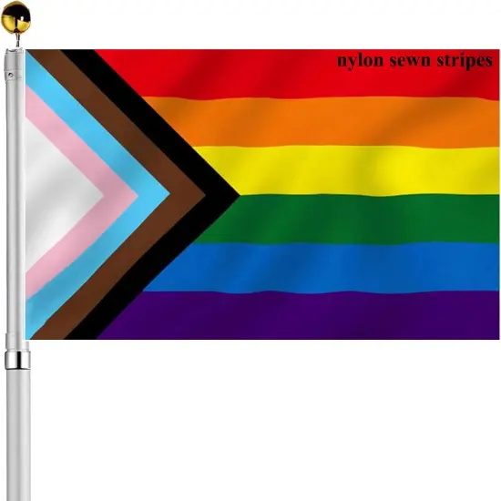 Progress Pride LGBTQ Flags 3x5 Outdoor Sewn Stripes- Rainbow Inclusive Progressive Pride Flag Heavy Duty Nylon UV Fading Resistant for Outside {1}