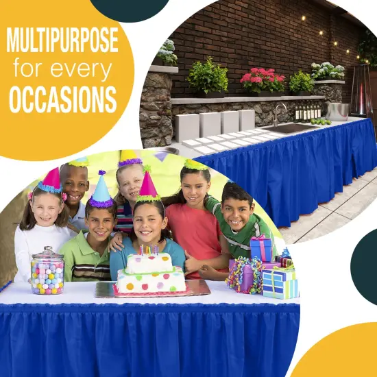 Ruffle Disposable Table Skirt 14 Ft Long Pleated Table Skirts with Adhesive Strip &ndash; Fits 6ft+ Rectangle or Round Tables &ndash; Ideal for Birthday Parties, Gender Reveal, Baby Showers & Event Decorations 6 pack by Exquisite Dark Blue {5}