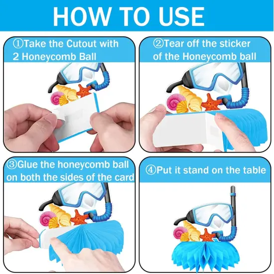 Summer Honeycomb Centerpieces, Summer Themed Party Table Decorations, Beach Honeycomb Centerpiece for Pool Table Decorations, 9 Pcs {3}