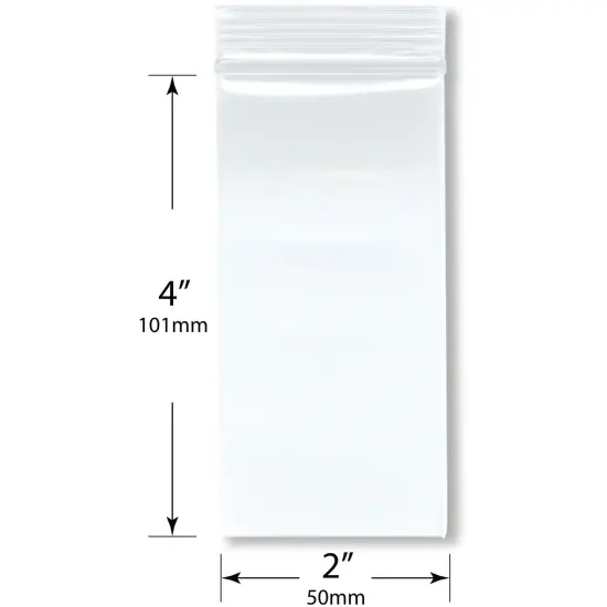 Plymor 2" x 4" (Pack of 100), 4 Mil Heavy Duty Zipper Reclosable Plastic Bags {3}