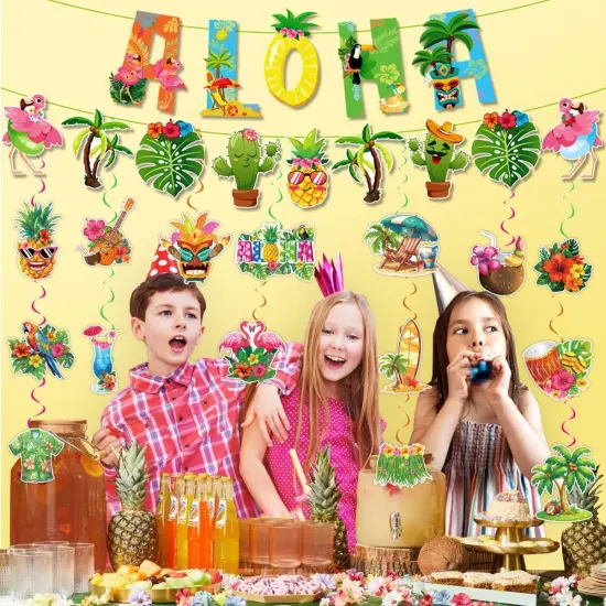 32pcs Hawaiian Aloha Party Decorations, Hawaiian Aloha Birthday Banner Hanging Swirls {4}