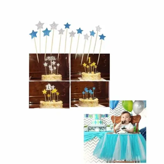 Welcome Baby Cake Toppers Blue Paper Flower Cupcake & Party D&eacute;cor {5}