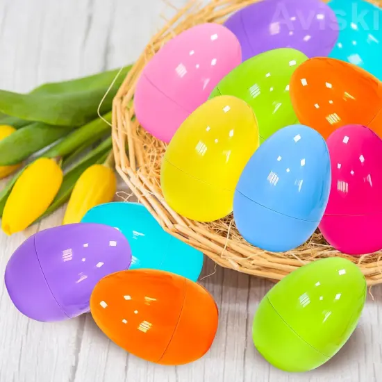 200Pcs 2.36inch Colorful Easter Plastic Eggs for Kids Egg Hunt Basket Bag Empty Stuffers Fillers with 2pcs Cute Non Woven Bags {2}