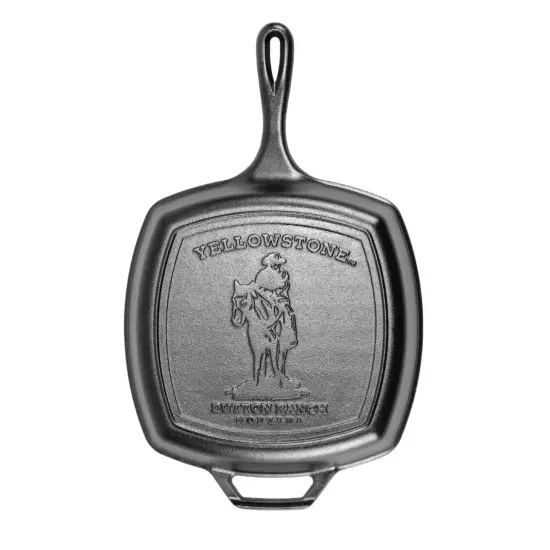 Lodge Yellowstone Square Grill Pan, Cast Iron 10.5 inch Pre-Seasoned Skillet with Grill Ribs and Assist Handle, Cowboy on Horseback Design {1}