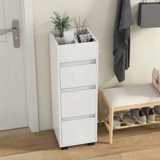 Costway Bathroom Floor Cabinet with 3 Drawers 4 Compartments 2-Side Available Towel Shelf White {11}