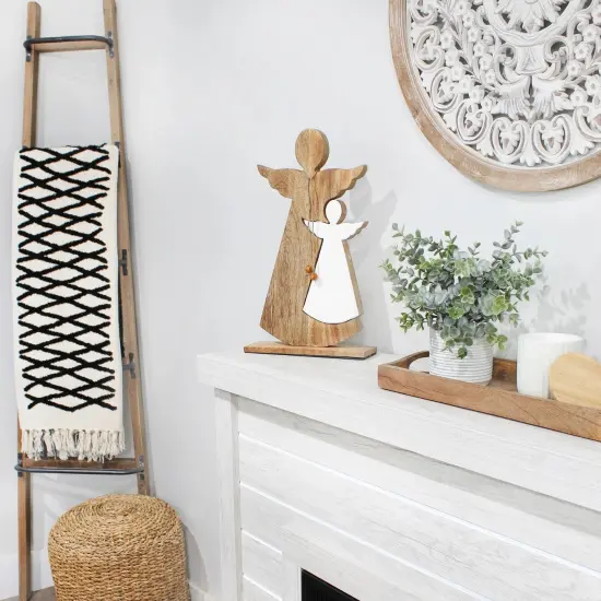 Wood Enamel Nesting Angel Statue Farmhouse Christmas Figurine {4}