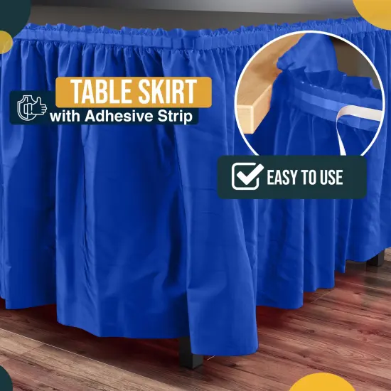 Ruffle Disposable Table Skirt 14 Ft Long Pleated Table Skirts with Adhesive Strip &ndash; Fits 6ft+ Rectangle or Round Tables &ndash; Ideal for Birthday Parties, Gender Reveal, Baby Showers & Event Decorations 6 pack by Exquisite Dark Blue {3}