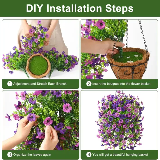 Artificial Fake Hanging Plants Flowers Baskets for Outdoor Outside Spring Decor {3}