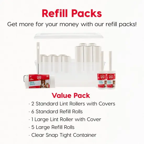 IRIS USA Extra Sticky Lint Roller, Value Pack Comes with Storage Box, Standard and T-Handle Roller, Refills, 90 Sheets/Roll, 1260 Sheets Total {2}