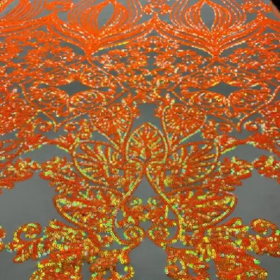 1 Yard Nude Orange Damask Lace Fabric Iridescent Mesh Embroidery Bridal & Evening Wear 48&ndash;50" Wide {1}