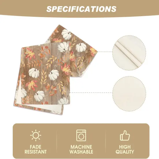 Pumpkins Maple Leaves Brown Wood Fall Table Runner {5}