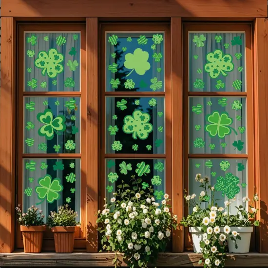 St Patricks Day Window Clings Decorations, Saint Patrick's Day Shamrock Decor, Sticker Decal for Holiday Home Party, 8 Sheets 126 PCS {1}