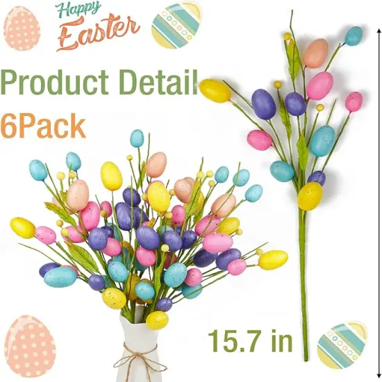 Easter Decorations, 6 Pcs Easter Picks with Colorful Eggs and Berries, Easter Eggs Blossom Branches for Easter Decor, Artificial Flower Arrangement, Easter Table Centerpieces {2}